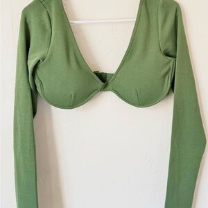 Green Fitted Crop Bodysuit with Bustier Style